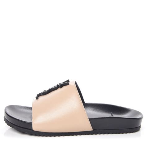 SAINT LAURENT Lambskin Joan Slide Sandals Black.